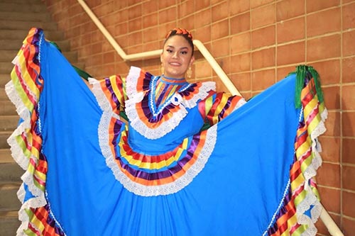 Laura Torres wearing a beautiful traditional dress