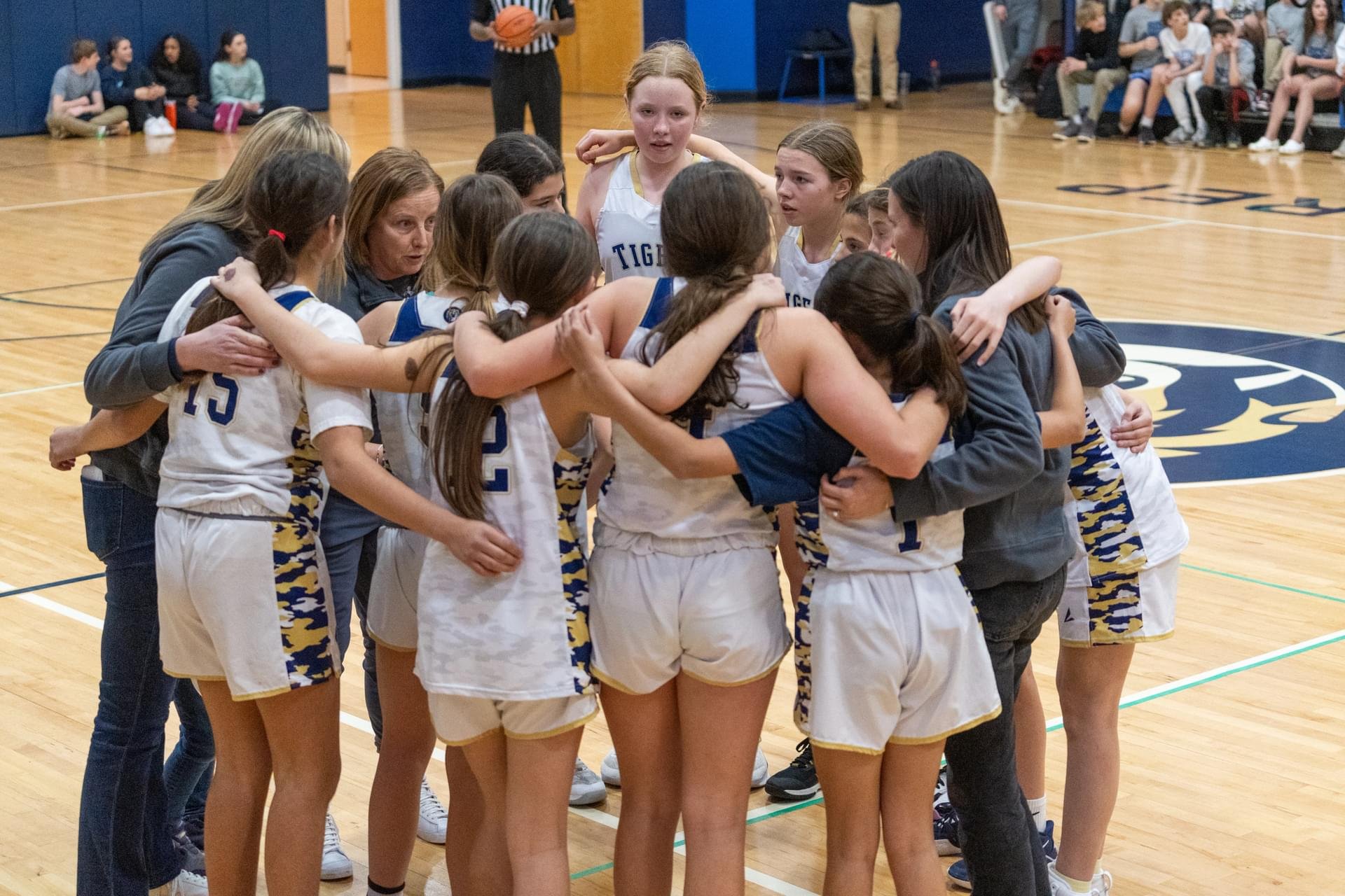 Basketball team during a time out