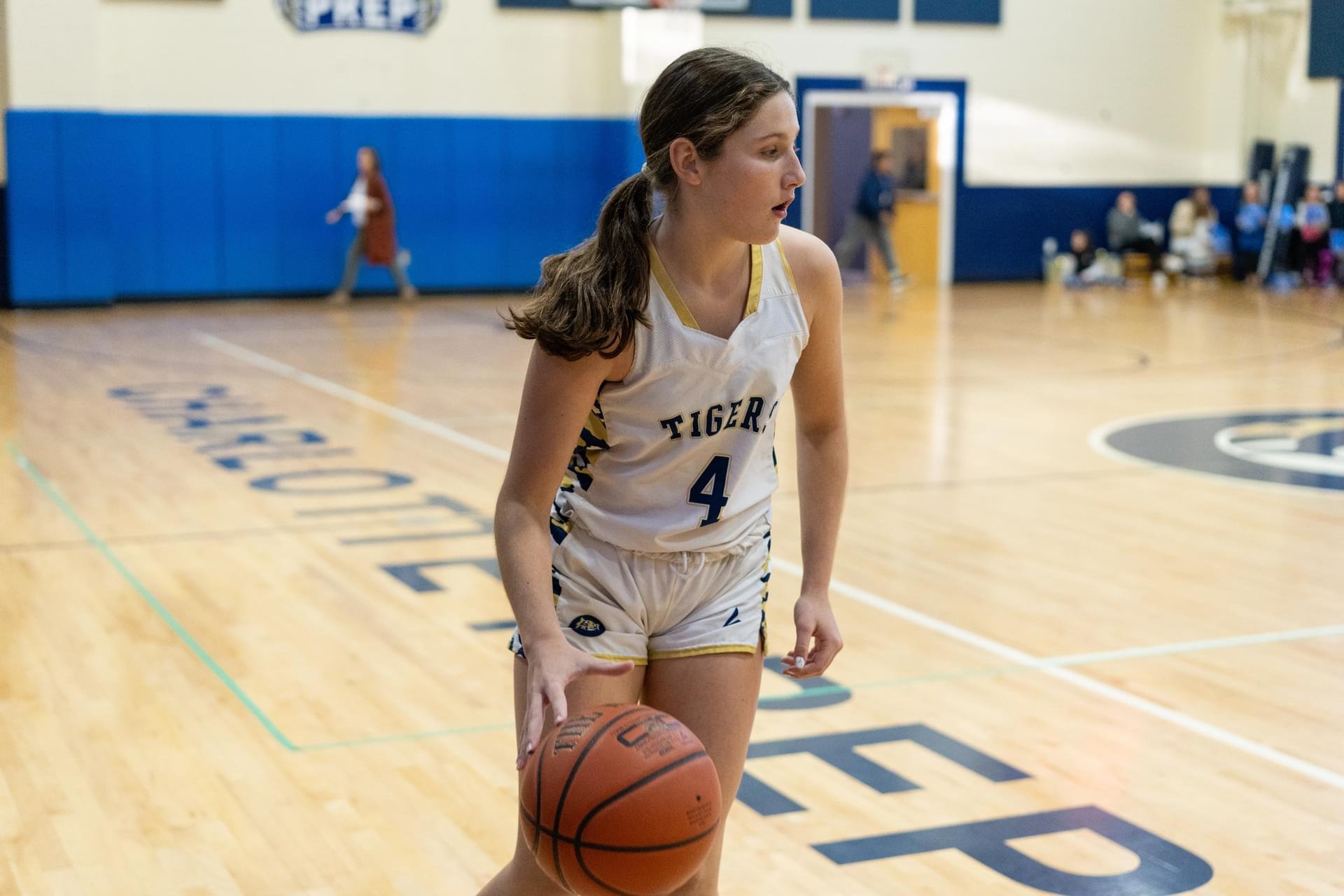 Lila on the basketball court